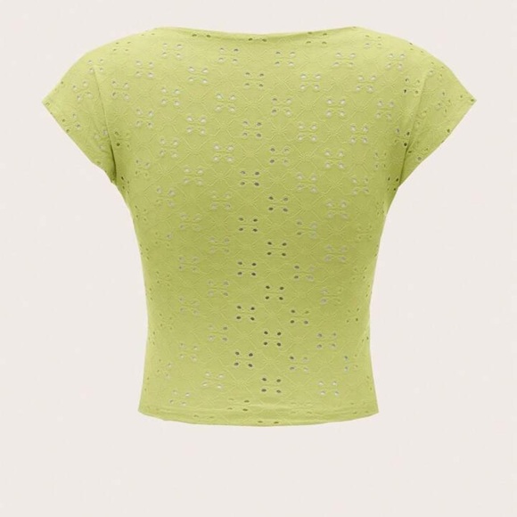 NWOT Green Y2K Solid Eyelet Embroidery Backless Crop top bikini cover up - Picture 1 of 5